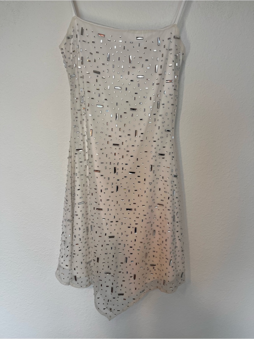 Embellished White Spaghetti-Strap Mini Dress